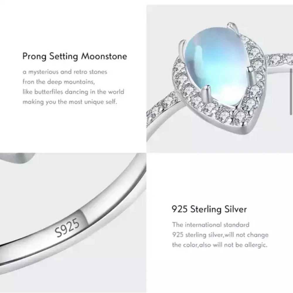 New gorgeous sterling silver water drop moonstone ring size 7 - Picture 4 of 15